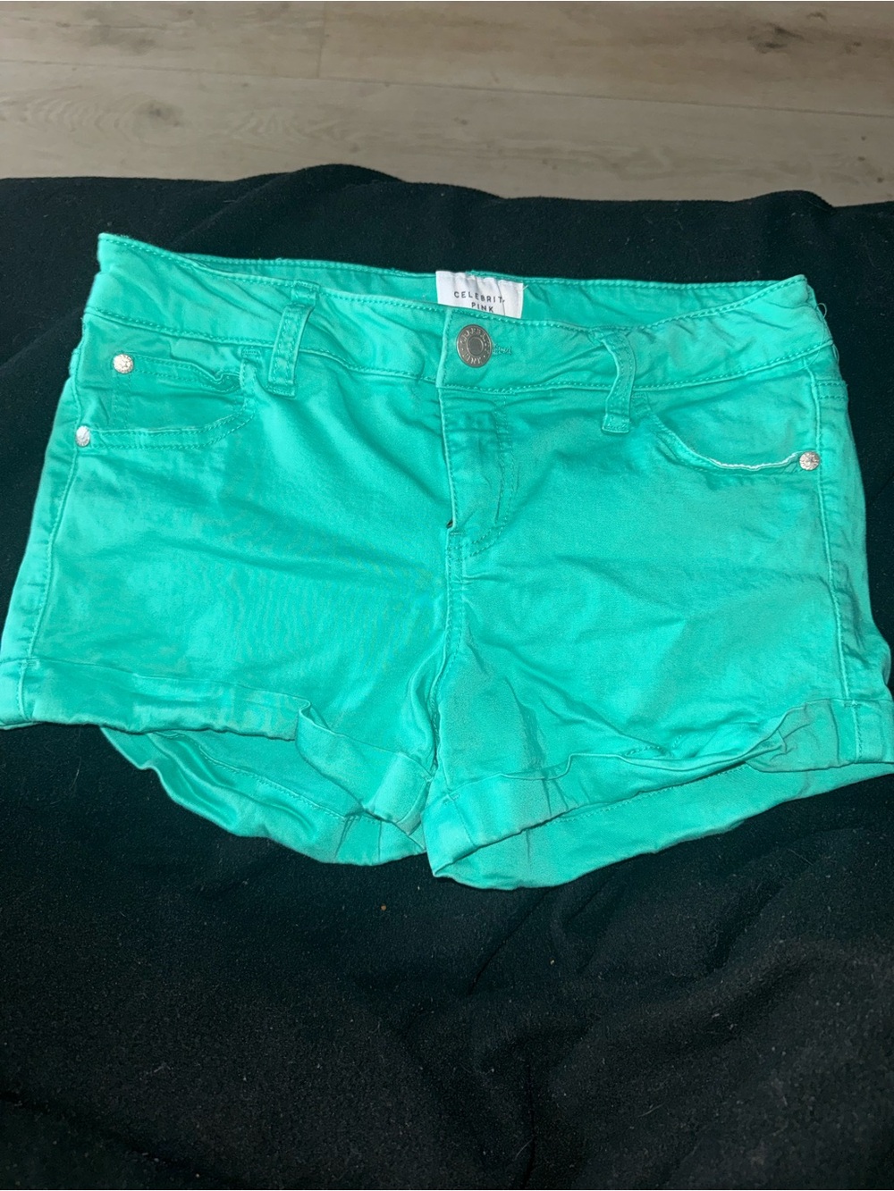 Celebrity Pink Teal Green Denim Short Shorts